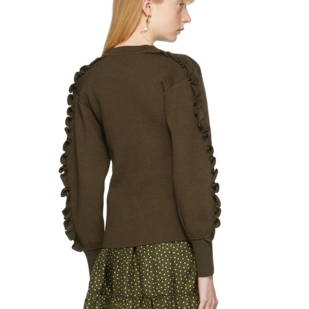 CHLOÉ Brown Wool Ruffle Crewneck - Picture 3 of 4